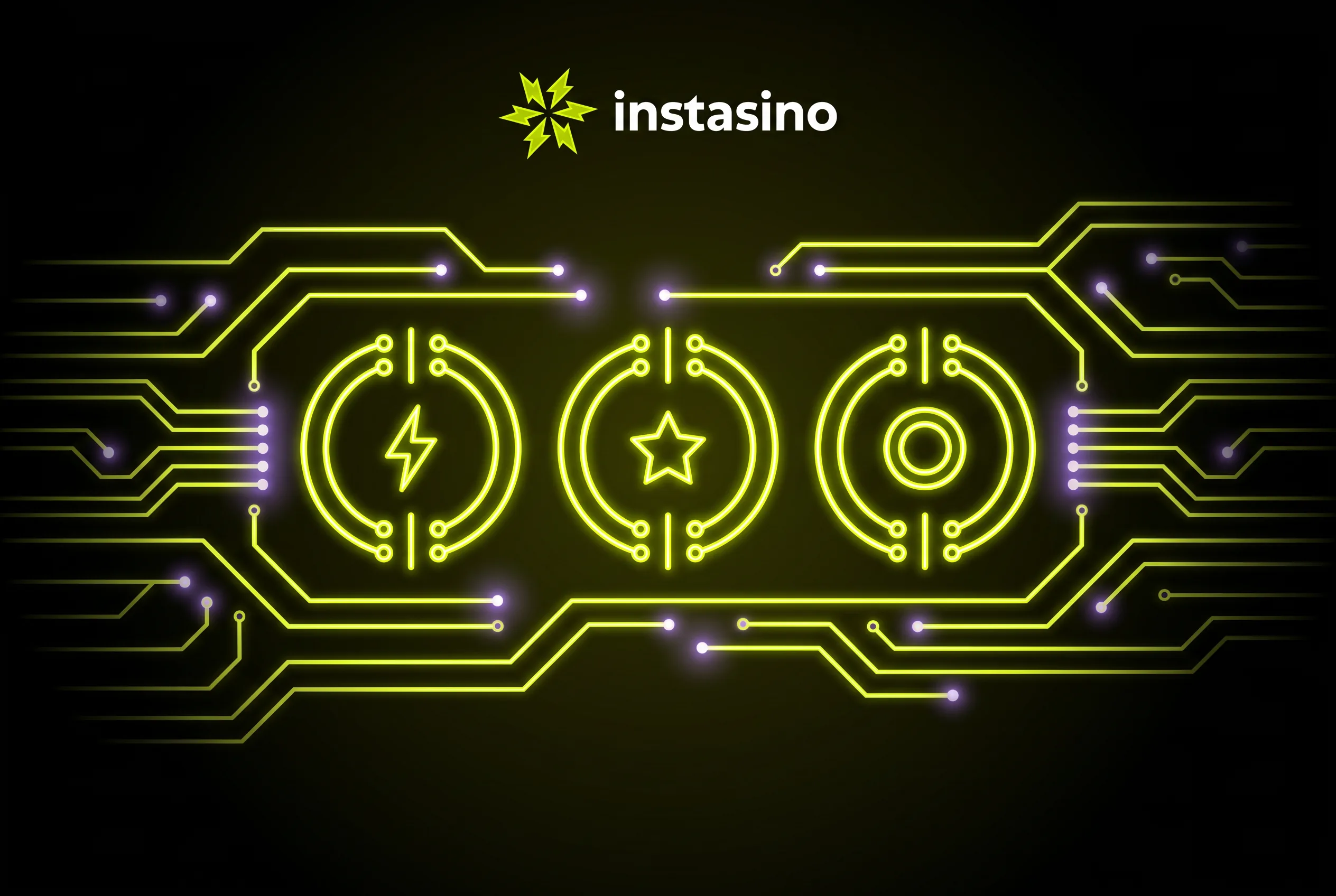 Instasino Slots mit leuchtenden Walzensymbolen und Leiterbahnen