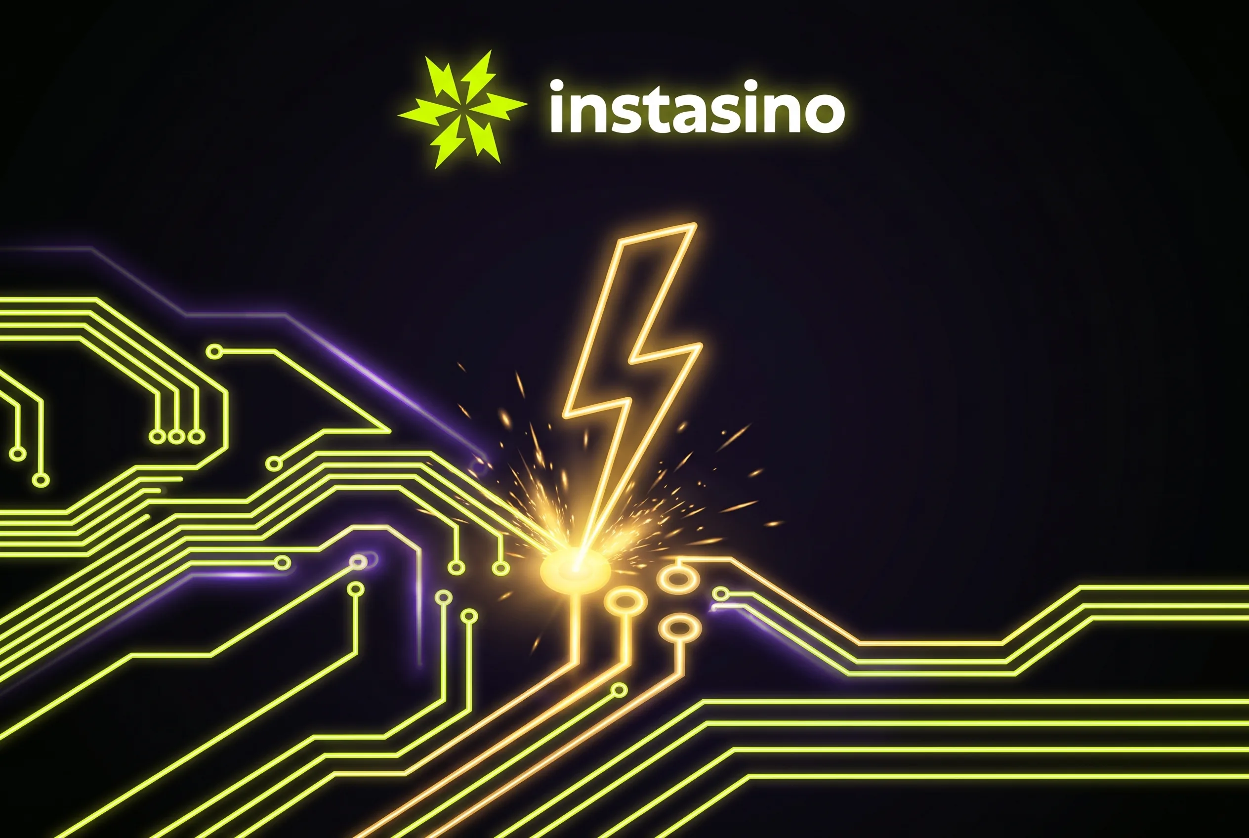 Instasino Bonus mit leuchtendem Blitz und Leiterbahnen